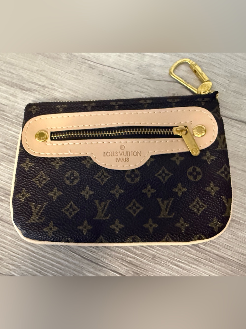 Leather Monogram Mini Coin Pouch in Brown and Pale Pink Trim